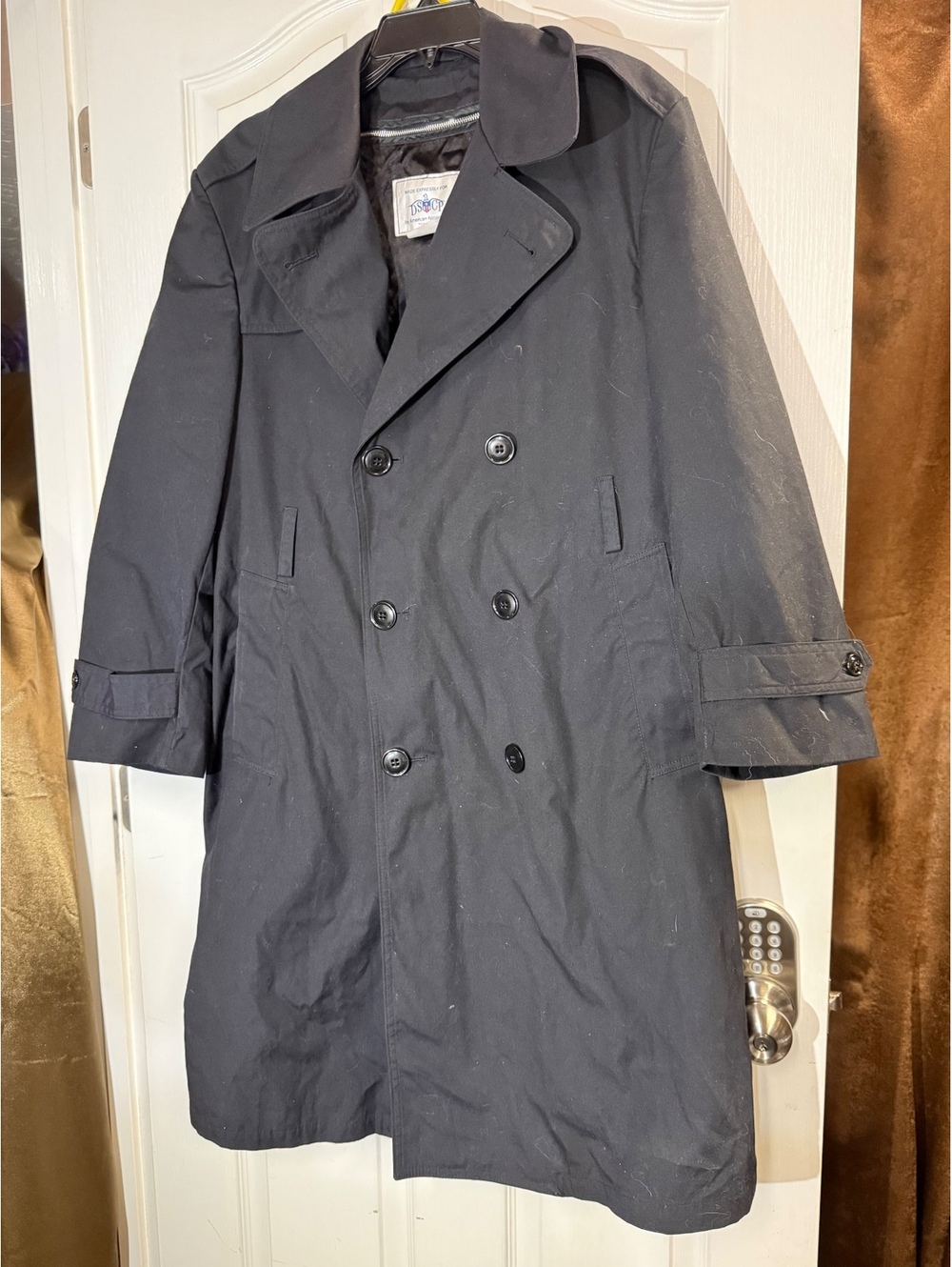 US Army Military All Weather Trench Coat Jacket Mens 38XS Black DSCP Overcoat